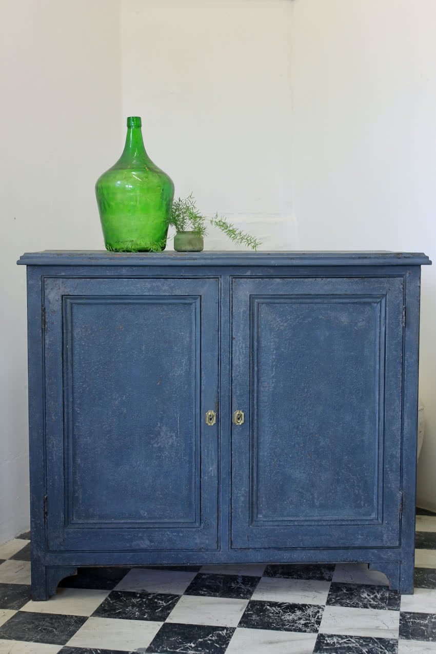 azure blue pine two door shelved cupboard