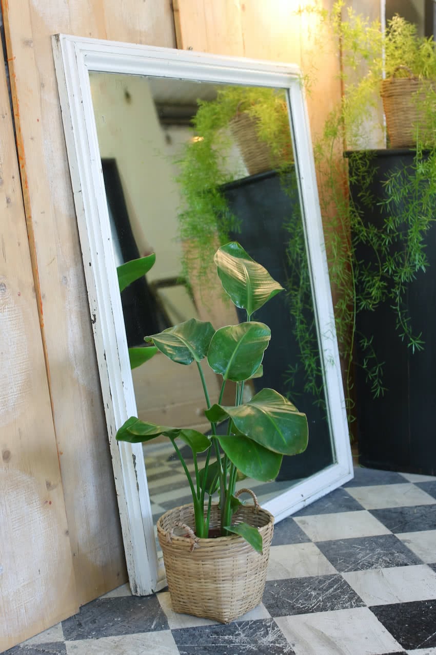large white mirror with heavy original plate glass & old naturally distressed paint with little scuffs and marks which adds a lot of character
