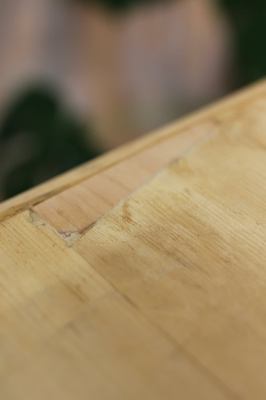 restored large blonde coloured victorian pine chest with five graduating drawers & large wooden knobs, the chest sits on a lovely shaped plinth, repair on the top.