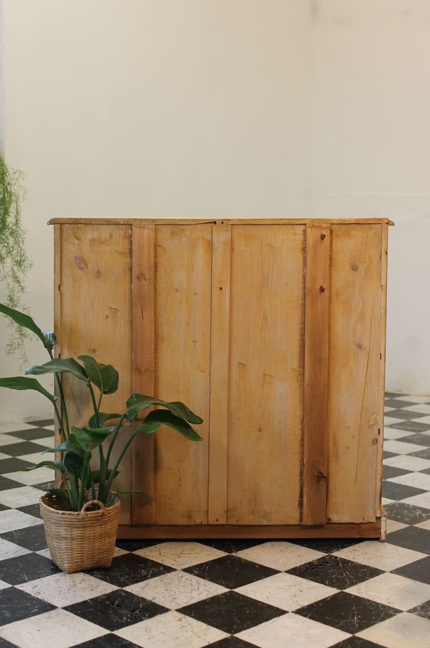 restored large blonde coloured victorian pine chest with five graduating drawers & large wooden knobs, the chest sits on a lovely shaped plinth, repair on the top.