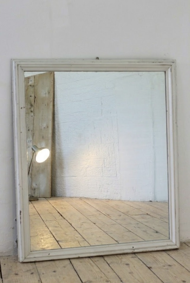 large white mirror with heavy original plate glass & old naturally distressed paint with little scuffs and marks which adds a lot of character