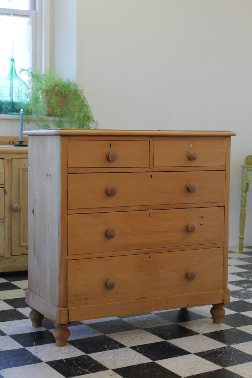 beautiful restored tall large victorian chest with five graduating drawers, original knobs & new feet. 
