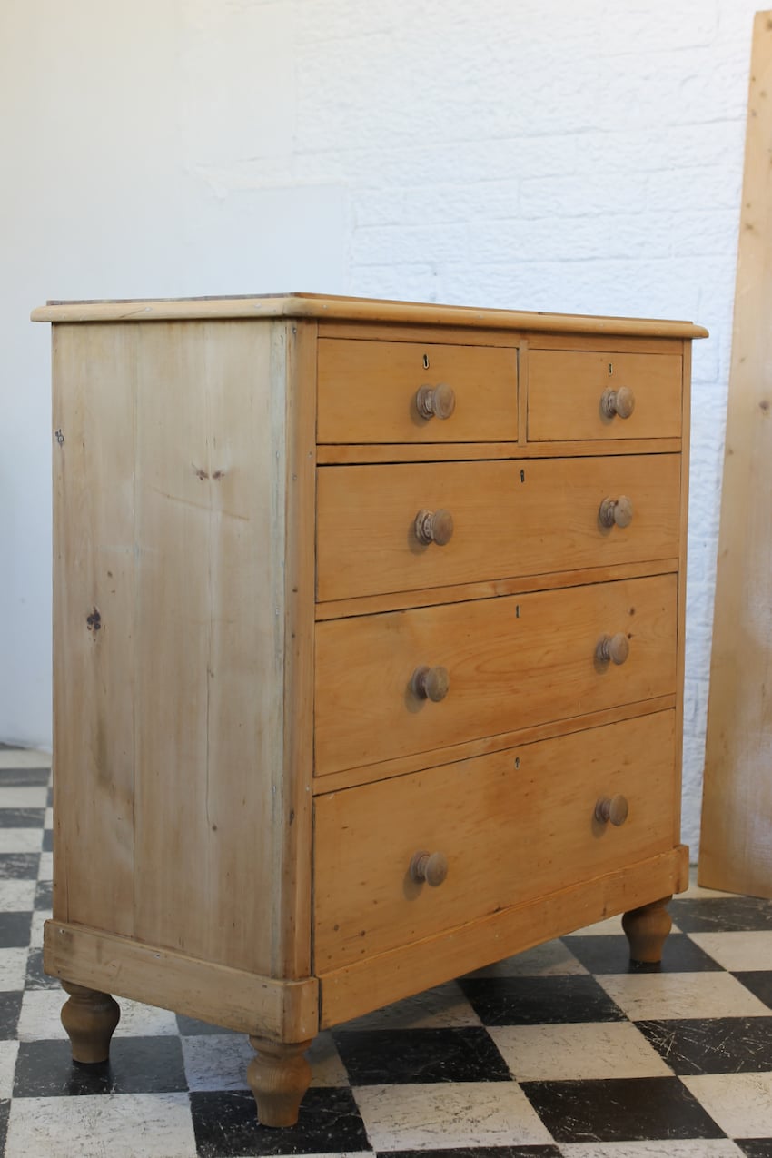 beautiful restored tall large victorian chest with five graduating drawers, original knobs & new feet. 