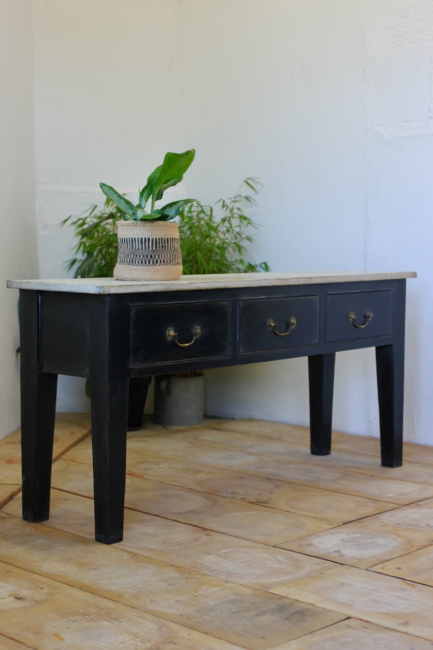 black & ivory three drawer console table-server, painted interior, georgian style brass handles, the console can be made to any length & depth.