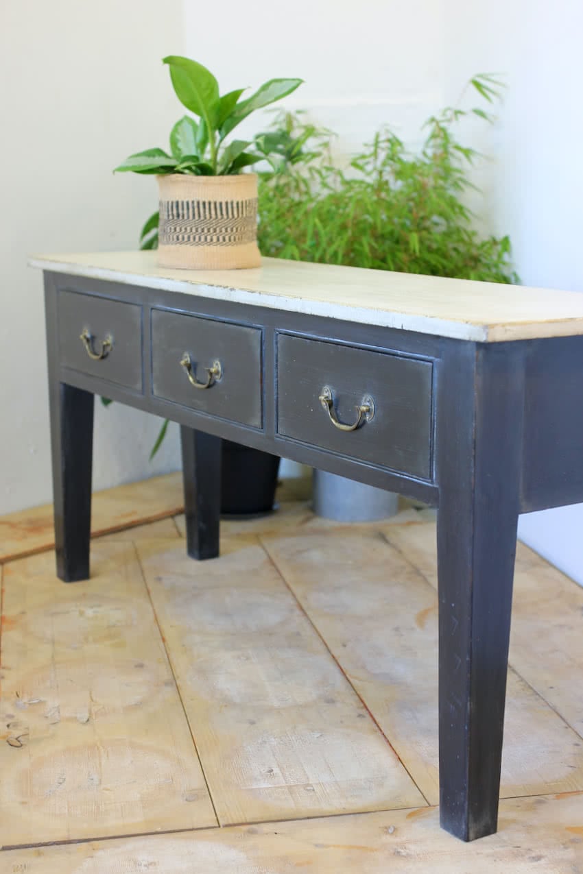 black & ivory three drawer console table-server, painted interior, georgian style brass handles, the console can be made to any length & depth.