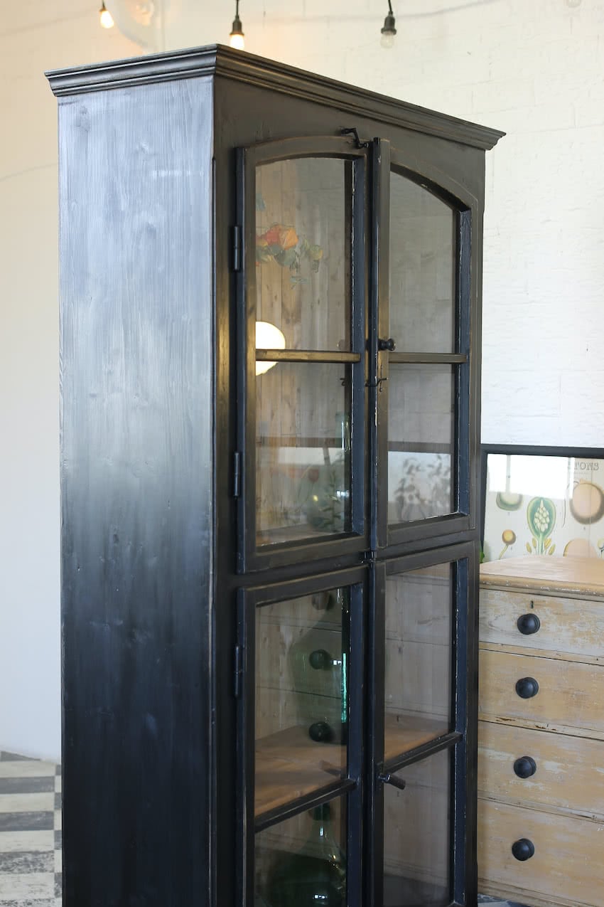 cupboard with-old-factory-windows-11.jpegfabulous tall black pine cupboard with four glazed doors made from old factory windows with working locking mechanisms & old glass.