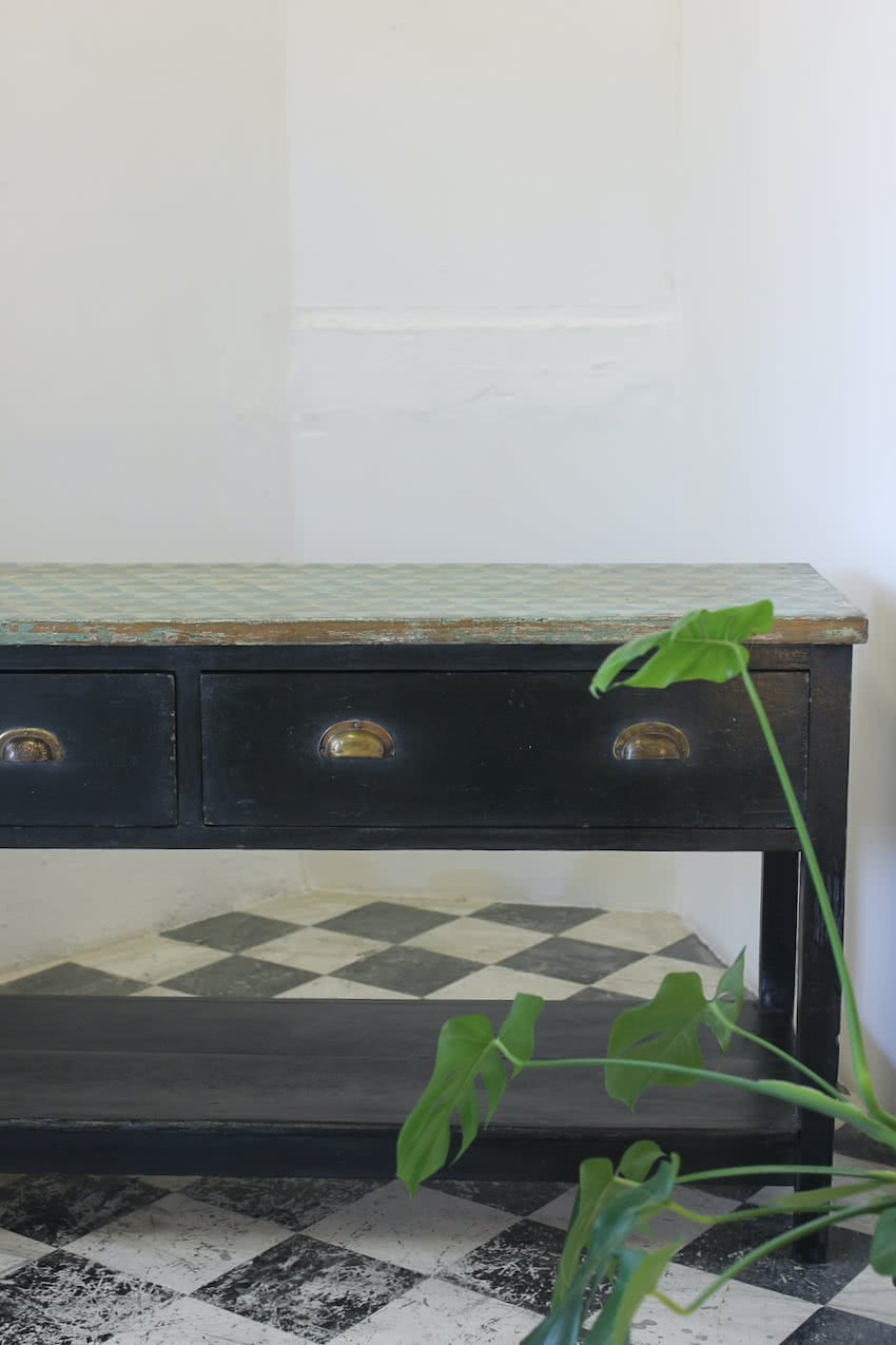 geometric painted black two drawer pot board dresser base