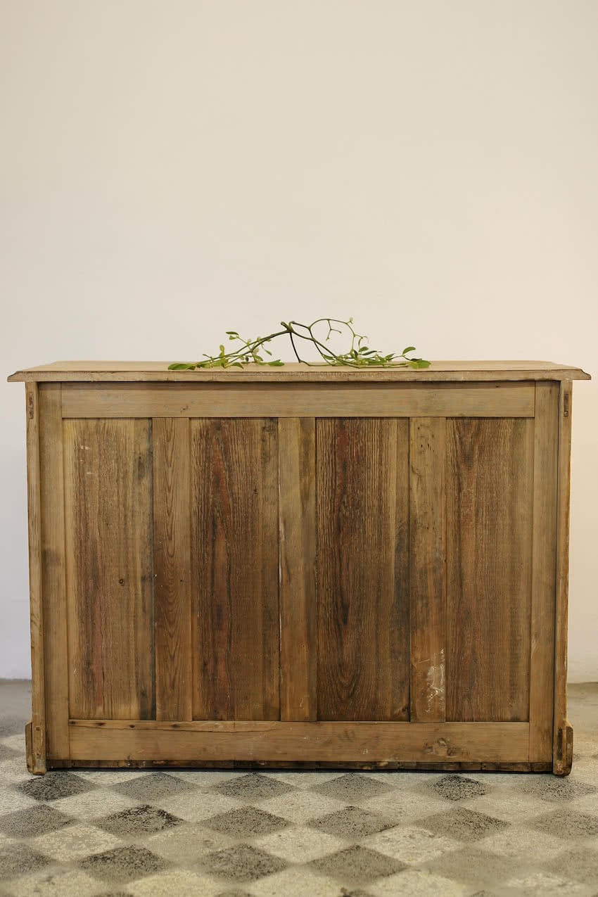 gorgeous rustic looking sympathetically restored two door fine pine cupboard with long shelf inside, lovely rounded shaping on sides and deep plinth.