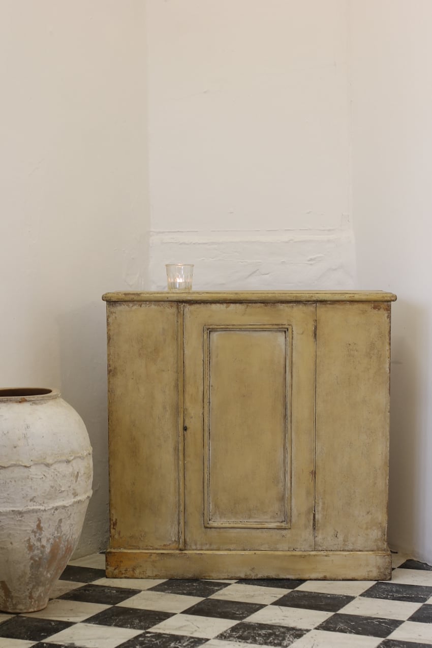 early victorian painted yellow ochre cupboard