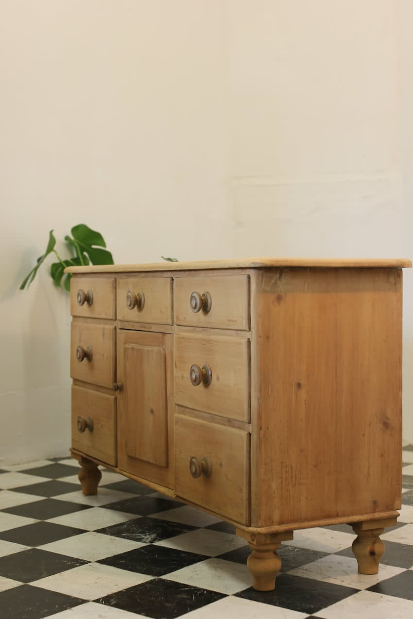 restored english cupboard with drawers, original knobs with mother of pearl, a cupboard with shelf & four new pine feet.
