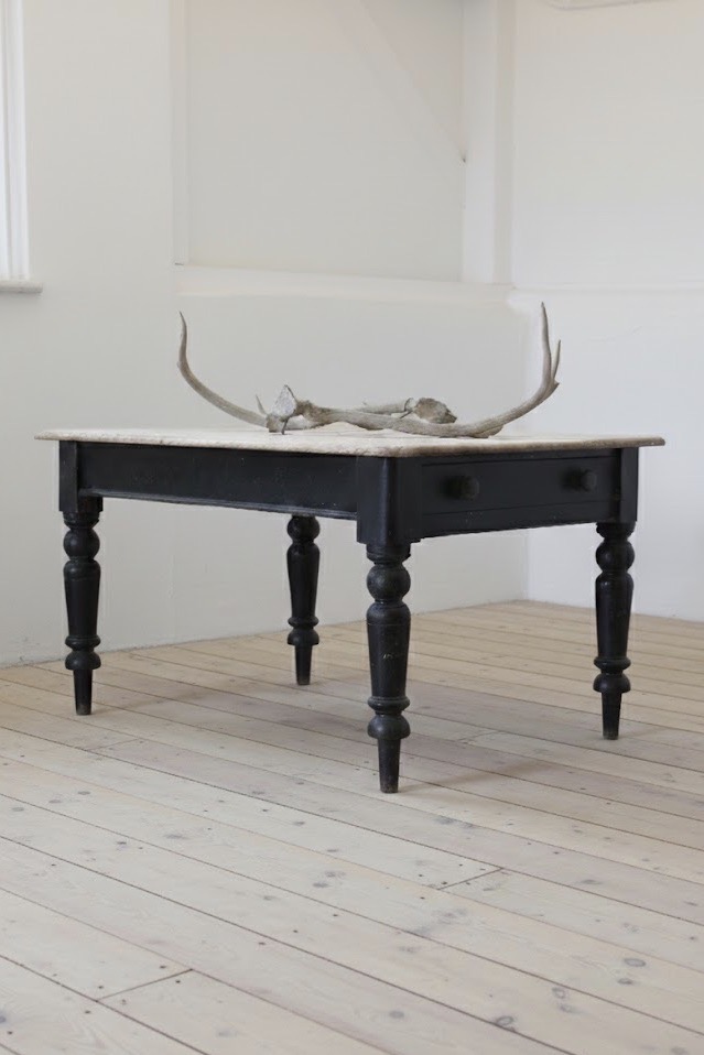 beautiful victorian pine large table with original black finish, large drawer with two original knobs, dry light pine top and turned legs.