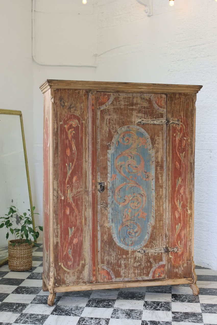 hungarian original painted pine folk art wardrobe