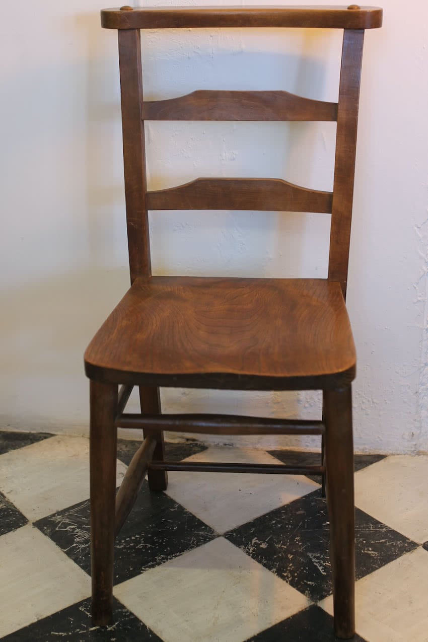 pretty set of restored elm chapel chairs, very sturdy, little shelf for Bible at the back under the seat & all waxed and polished.
