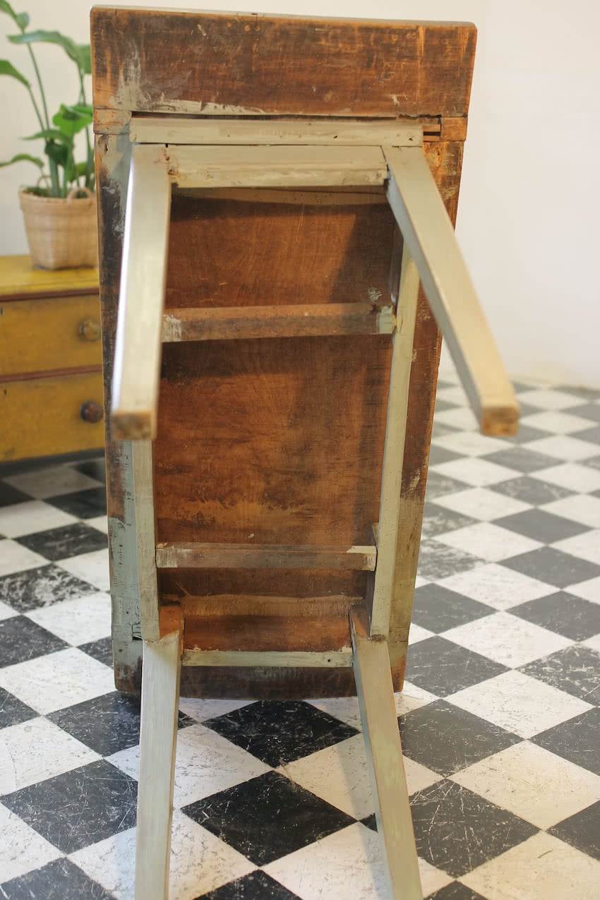pretty unrestored very rustic french fruitwood sage grey table that needs attention shown in photos. would advise viewing before purchasing.