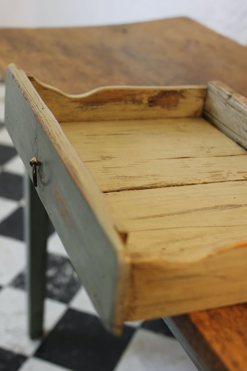 pretty unrestored very rustic french fruitwood sage grey table that needs attention shown in photos. would advise viewing before purchasing.