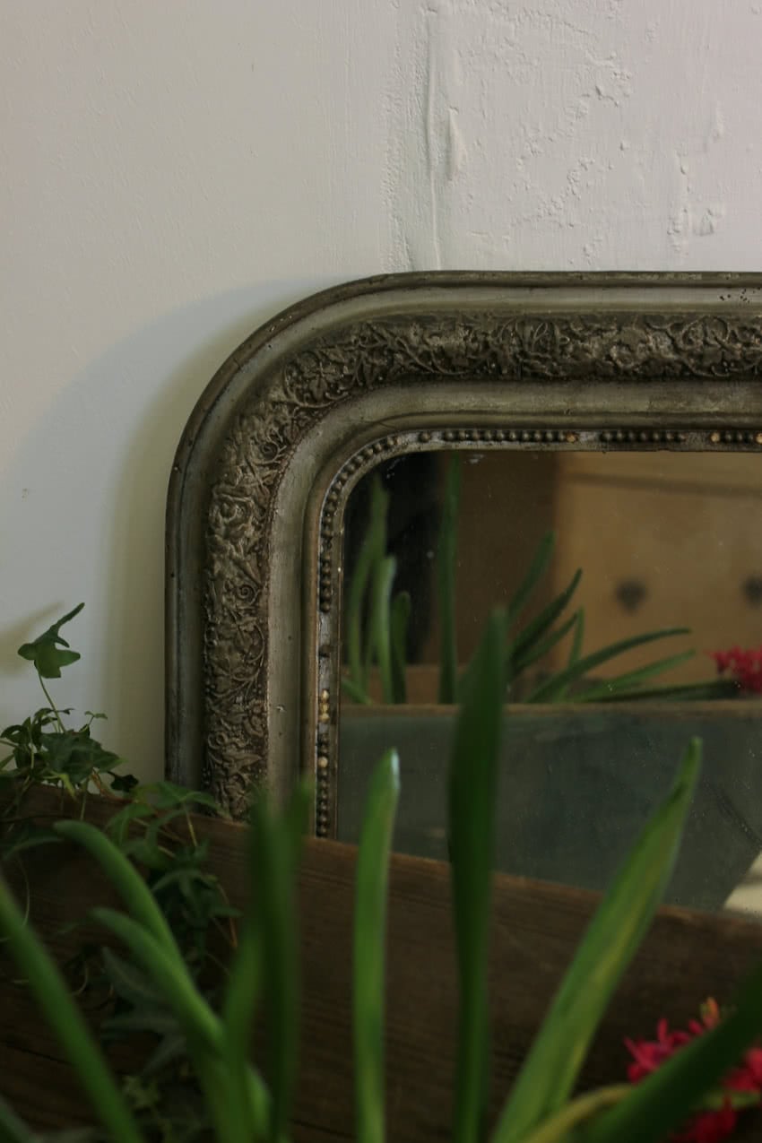 very pretty french green louis philippe rustic mirror with some nice foxing, the paint has a waxed finish.