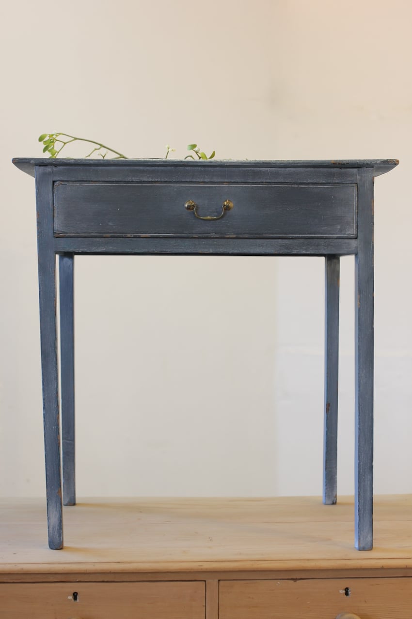 very pretty one drawer georgian painted blue lamp-side table with a little distressing, classic brass handle and very elegant legs