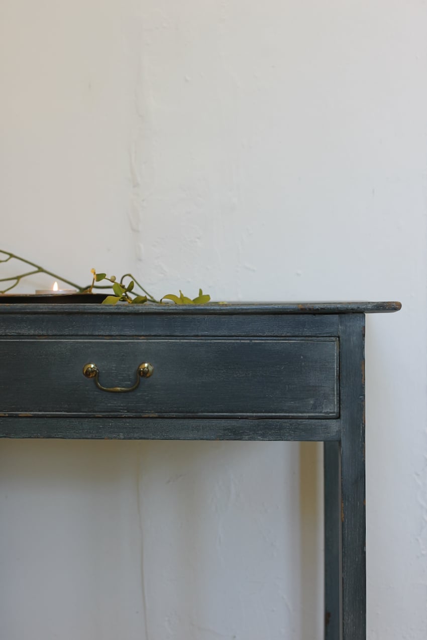 very pretty one drawer georgian painted blue lamp-side table with a little distressing, classic brass handle and very elegant legs