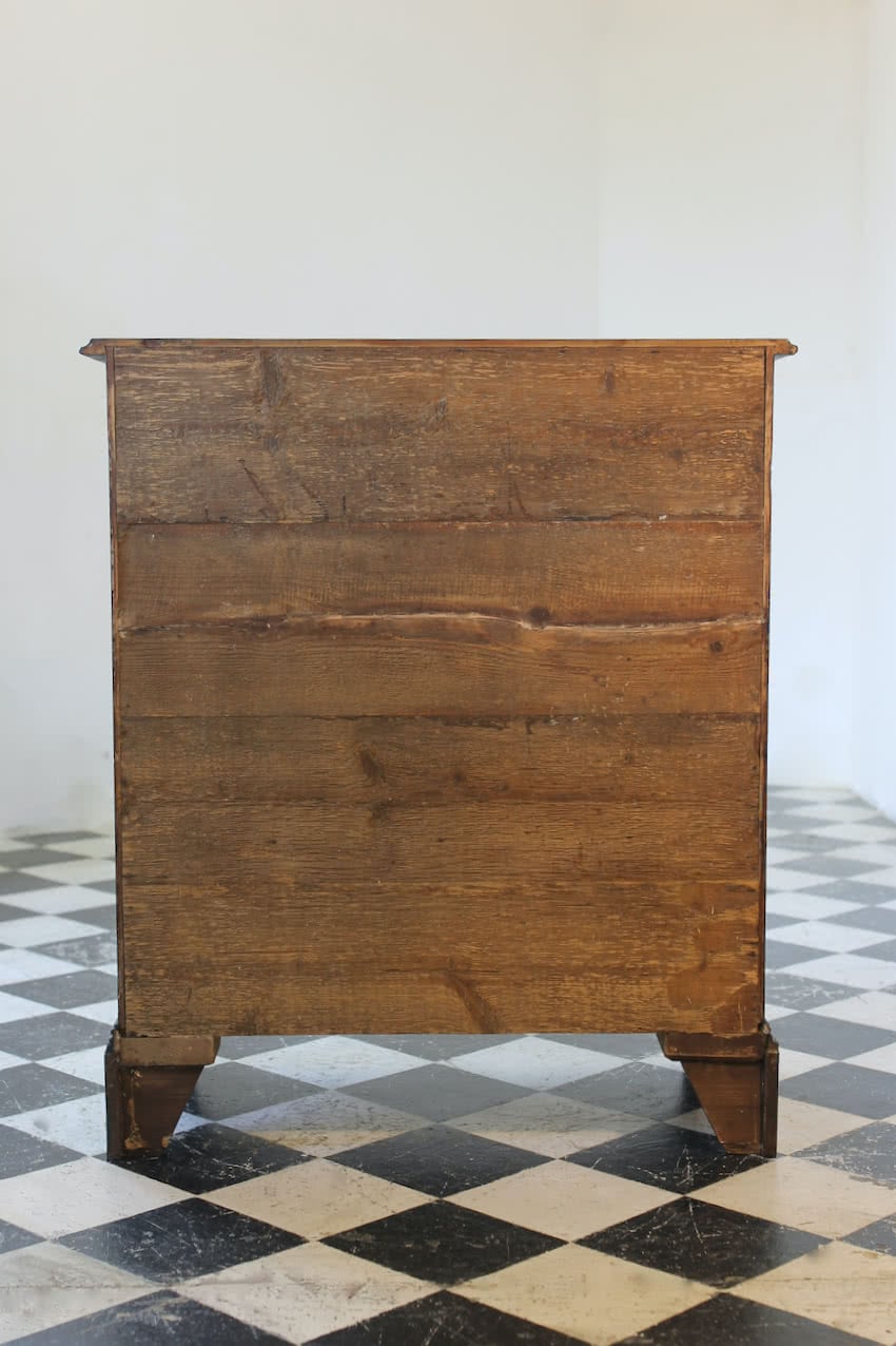 restored & refinished georgian tall pine black chest of five graduating drawers with brass swan neck handles & typical shaped feet.