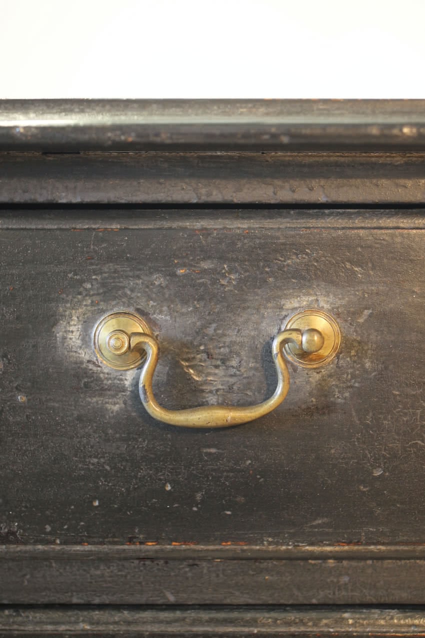 restored & refinished georgian tall pine black chest of five graduating drawers with brass swan neck handles & typical shaped feet.restored & refinished georgian tall pine black chest of five graduating drawers with brass swan neck handles & typical shaped feet.