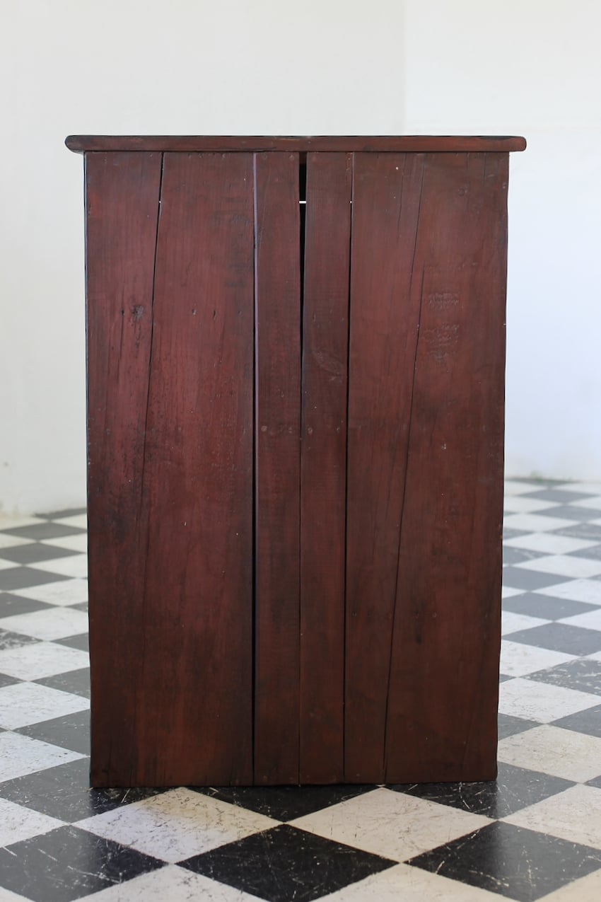 gorgeous restored victorian pine cupboard painted in black with a distressed finish & interior door painted in lichen, the cupboard has original shelf inside. 