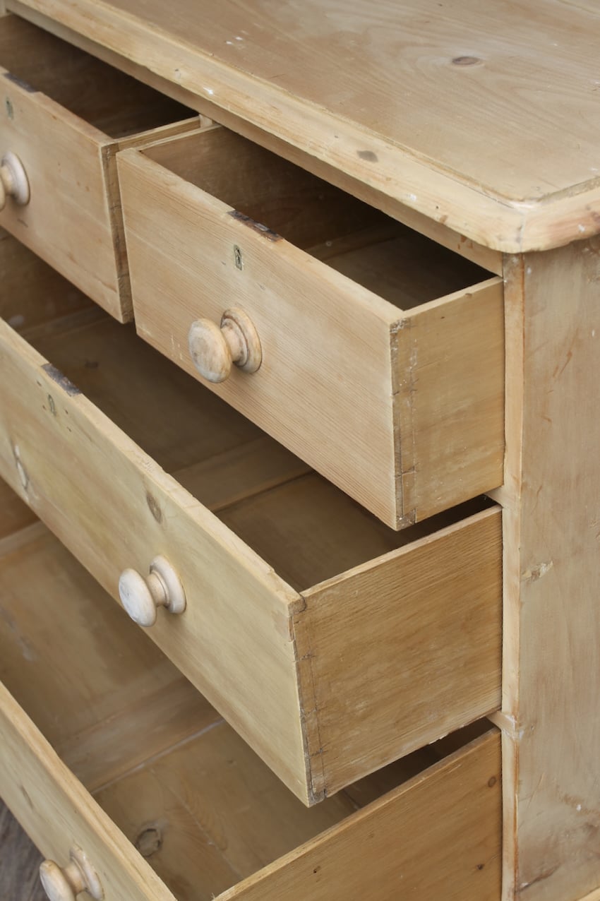 gorgeous very clean english pine cupboard two door base with one long original shelf inside and two brass round knobs.