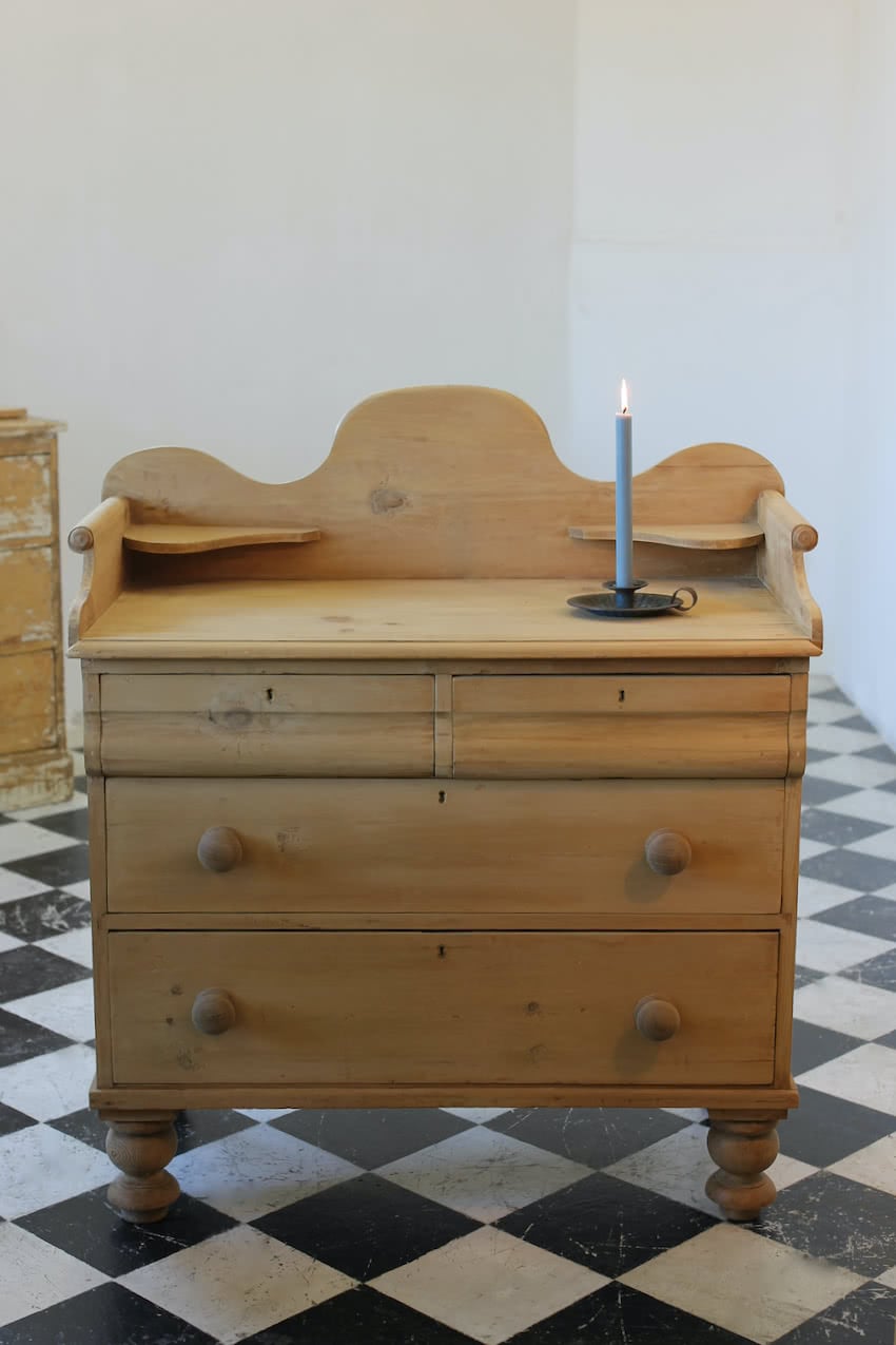 pretty english galleried pine chest of drawers