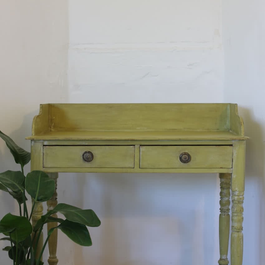pretty-english-painted-pine-two=drawer-galleried-table