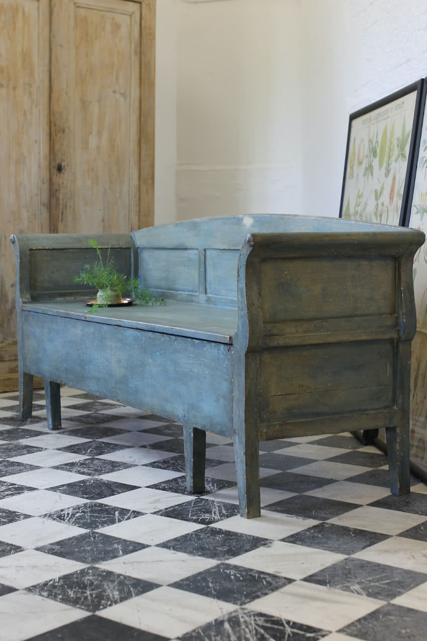 swedish painted blue bed bench