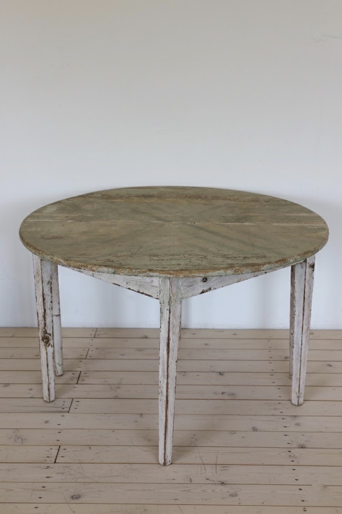 beautiful swedish pair of demi lune tables in original paint in the original condition with painted marbling effect on the top, and a repair done to a leg.