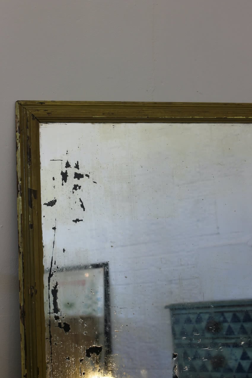 gorgeous very large shop mirror originating from Frome, old yellow paint on the frame and a lot of foxing - shown in photos.