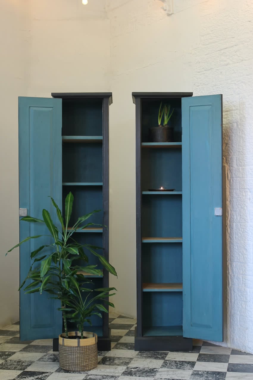 tall slim black cupboards