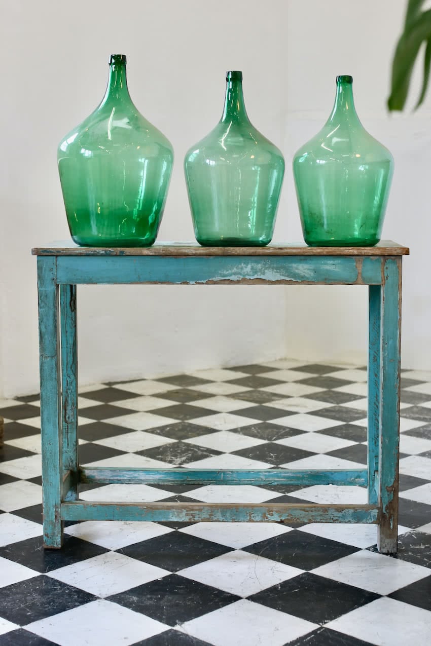 pretty vintage indian teak console table with original very distressed paint & mainly blue-green, ideal for hallway but would suit anywhere in the home. 