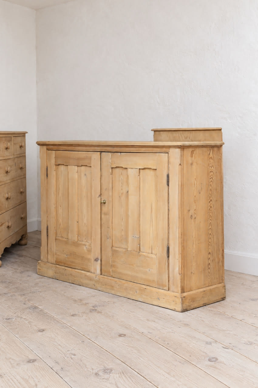 very pretty galleried french all original pine two door cupboardcupboard with shelf & metal handles and typical hinges.